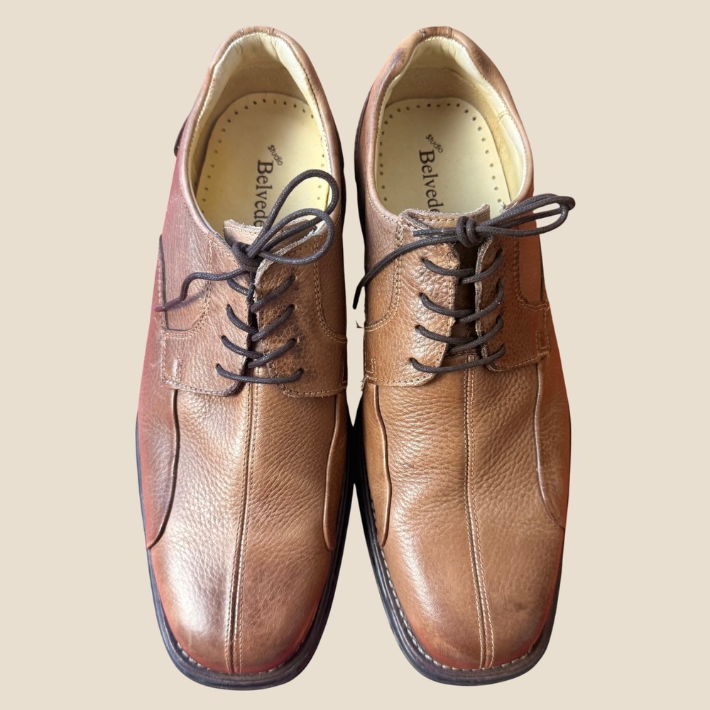 Studio Belvedere Bay Bridge Mens‎ 11D Tan Brown Formal Pebbled Leather Oxfords